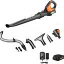 WORX 20V Cordless Leaf Blower WG545.1, Up to 120 MPH Air Speed, Long Nozzle Design for Narrow Spaces, Ideal for Indoor and Outdoor Cleaning, 9X Cleaning Attachments, Battery and Charger Included