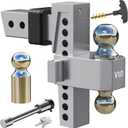 VNN Adjustable Drop Hitch 2.5 Inch Receiver - Interchangeable 3 Solid Ball Mount 1-7/8", 2", 2-5/16"(18,500 LBS GTW), Heavy Duty Aluminum Trailer Hitch 8 Inch Drop with Pads and Locking Sets