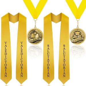 Shyyween 4 Pcs Graduation Award Medal and Graduation Stole Set 2026 Valedictorian Salutatorian Graduate Stole and Award Medal with Gold Grosgrain Ribbon for Students (Yellow)