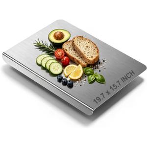 Stainless Steel Cutting Board with Lip, Non Toxic Kitchen Countertop Stainless Steel Cutting Board, Dishwasher Safe Metal Chopping Board for Meat, Fruits, Vegetables, Baking (50 x 40cm/19.7 x 15.7 in)