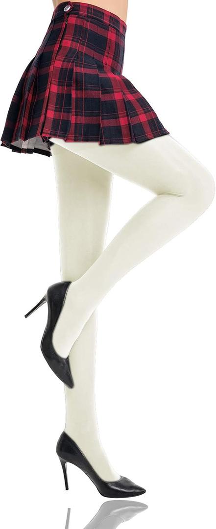 HONENNA Women's Control Top High Elastic Soft Opaque Pantyhose Tights (Ivory)