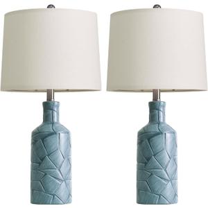 PoKat 26'' Farmhouse Ceramic Table Lamps Set of 2, Blue Bedside Lamps for Living Room, Nightstand Lamps for Bedroom Night Stands, Bedroom Lamps for Side Table End Table Hallway, Blue