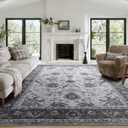 8x10 Ft Extra Large Washable Area Rugs for Living Room, Thin Floral Vintage Print Rug Non Slip Carpet for Bedroom Dining Room Kidsroom Home Decor (Grey)