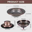 Mudder 3 Pcs Kitchen Sink Drain Strainer and Stopper Stainless Steel Garbage Disposal Plug with Handle Universal Anti-Clogging Kitchen Sink Filter Sieve Basket Strainer(Antique Copper)