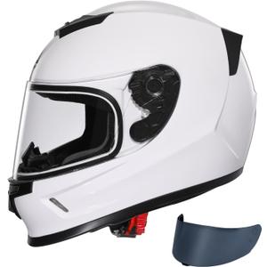 TRIANGLE Kids Motorcycle Helmets Youth Full Face Helmet Lightweight with 2 Visors DOT Approved (Medium, Glossy White)