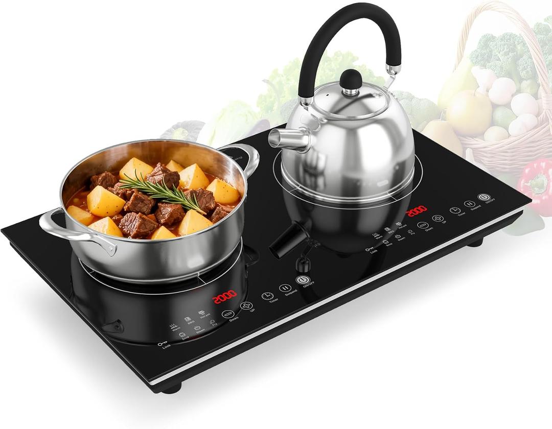 VBGK 2 burner induction cooktop,110V 4000W 2 burner induction plate with Brushed Panel LED touch Control, induction stove top with 10 Power Levels, Kids Lock & 4H Timer