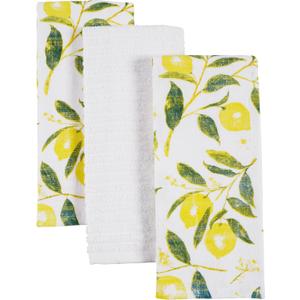 KAF Home Pantry Set of 3 Reverse Terry Print Kitchen Towels, Over-Sized 16 x 28-inch, 100 Percent Cotton (Lemons)
