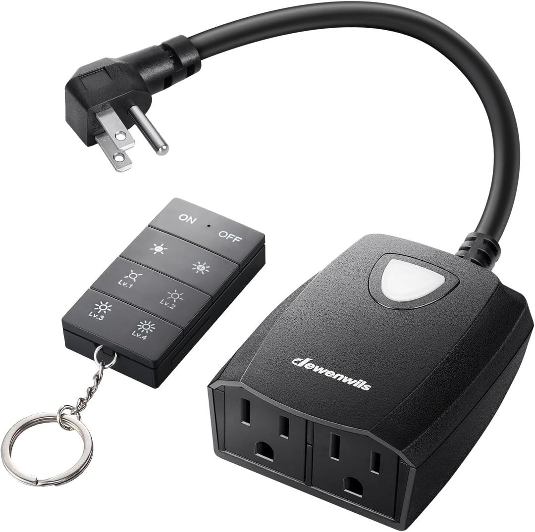 DEWENWILS Outdoor Dimmer for String Lights, 125V, 100FT Remote Control Range, Waterproof Plug- in Dimmer for Dimmable LED/Tungsten Bulbs