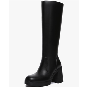 Athlefit Black Knee High Boots for Women Platform Tall Boots Fashion Square Toe Chunky Heeled Booties, Size 6.5