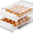 HOMQUEN Egg Holder, Clear Plastic - 2 Layer/40 Grid Egg Tray & Fresh Storage Box for Fridge