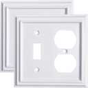 Pure White Decorative Outlet Covers Wall Plates, Bamboo Fiber Light Switch Covers, Natural Material Electric Receptacle Switch Plate Outlet Cover of various styles (2 Gang Toggle/Duplex 2 Pack)