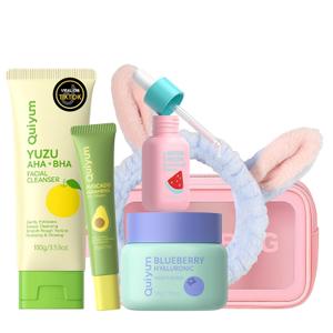QUIYUM Skin Care Set, Fruit Women Birthday Christmas Beauty Gift Sets, Skin Care Kit with Cleanser, Serum, Eye Cream, Face Cream Travel Kit for Women, Gentle, Full Sizes 4pcs, Stocking Stuffers