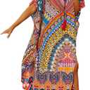 Eddoyee Loose Beach Kaftan Dresses for Women Caftan Swimsuit Cover Up (Print 6)