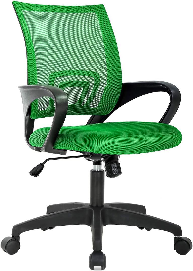 BestOffice | Ergonomic Office Chair | Mid-Back Swivel Desk Chair | Breathable Backrest & Lumbar Support | Adjustable Height | Sponge Seat | Rolling Wheels | Green | for Adults & Women