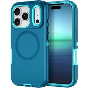 I-HONVA for iPhone 17 Pro Max Case [Compatible with MagSafe] Shockproof 3-Layer Full Body Protection [Without Screen Protector] Rugged Heavy Duty Cover Case for Apple iPhone 17 Pro Max, Turquoise