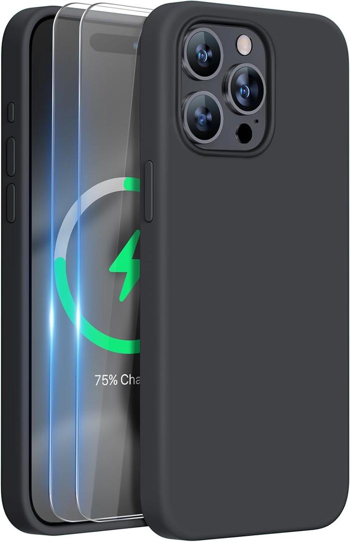 Miracase Compatible with iPhone 15 Pro Max Case, [Soft Anti-Scratch Microfiber Lining], Liquid Silicone Case Gel Rubber Shockproof Drop Protection Phone Case for iPhone 15 Pro Max(Black)