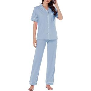 LUBOT 100% Cotton Pajamas for Women PJ Set Soft 2 Piece Ladies Button Knit Long Short Sleeve Sleepwear Loungewear, Size: Small