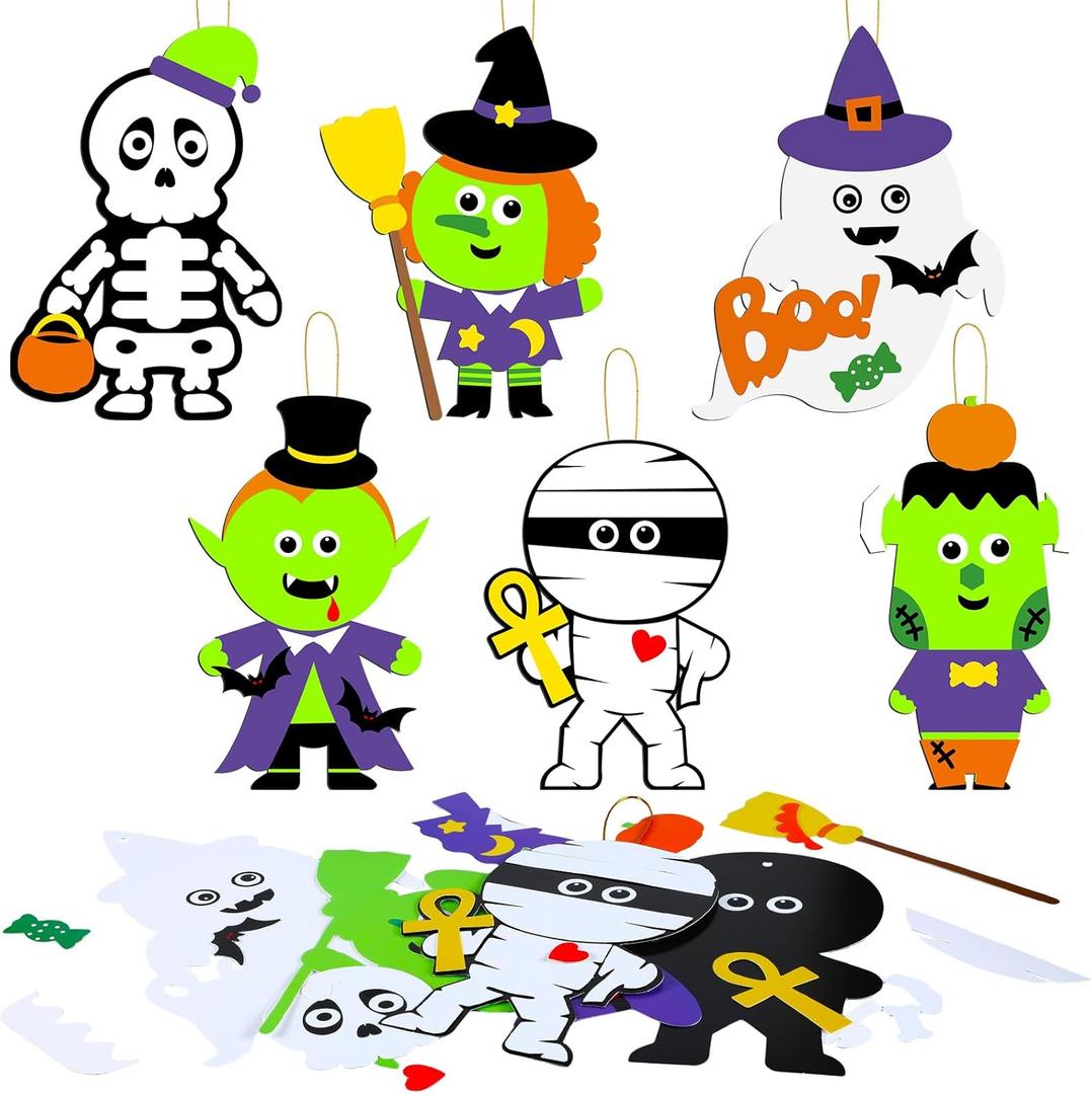 Yexiya 36 Pack DIY Your Own Halloween Characters Halloween Crafts Skeletons Ghosts Vampires Witches Paper Cuttings for Party Favors Ornaments Decoration Arts and Crafts Classroom Activities
