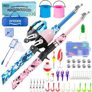 WIDDEN Kids Fishing Pole, Portable Telescopic Kids Fishing Poles for Boys and Girls, Fishing Rod and Reel Combo Kit with Tackle Box, and Fishing Net, Best Fishing Pole for Toddler Youth, 1.5 Meters