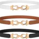 WERFORU 3 Pack Women Skinny Elastic Waist Belt Gold Buckle Stretchy Thin Belt for Jeans Dress (A-black+brown+white)