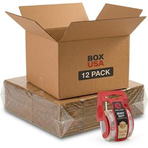 BOX USA Moving Boxes 20"L x 20"W x 15"H (12-Pack) Large + Packaging Tape - Shipping, Mailing, Packing, Packaging and Storage