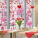 9 Sheets Valentines Day Decorations Heart Window Clings Decor Large Red Pink Gnomes Heart Tree Window Stickers Double Sided Decals for Valentines Office Wedding Anniversary Party Decorations