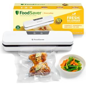 FoodSaver Everyday Vacuum Sealer Machine, Keeps Food Fresh Up to 5x Longer, Compact Design For Efficient Storage, With 5 x Vacuum Sealer Bags (0.94 L & 3.78 L), VS0290