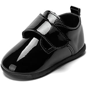 ohsofy Infant Baby Boy Oxford Shoes PU Leather Loafers Rubber and Soft Sole Wedding Dress Shoes Toddler Girl Baby Walking Shoes 3(12-18 Months Toddler, B1_black)