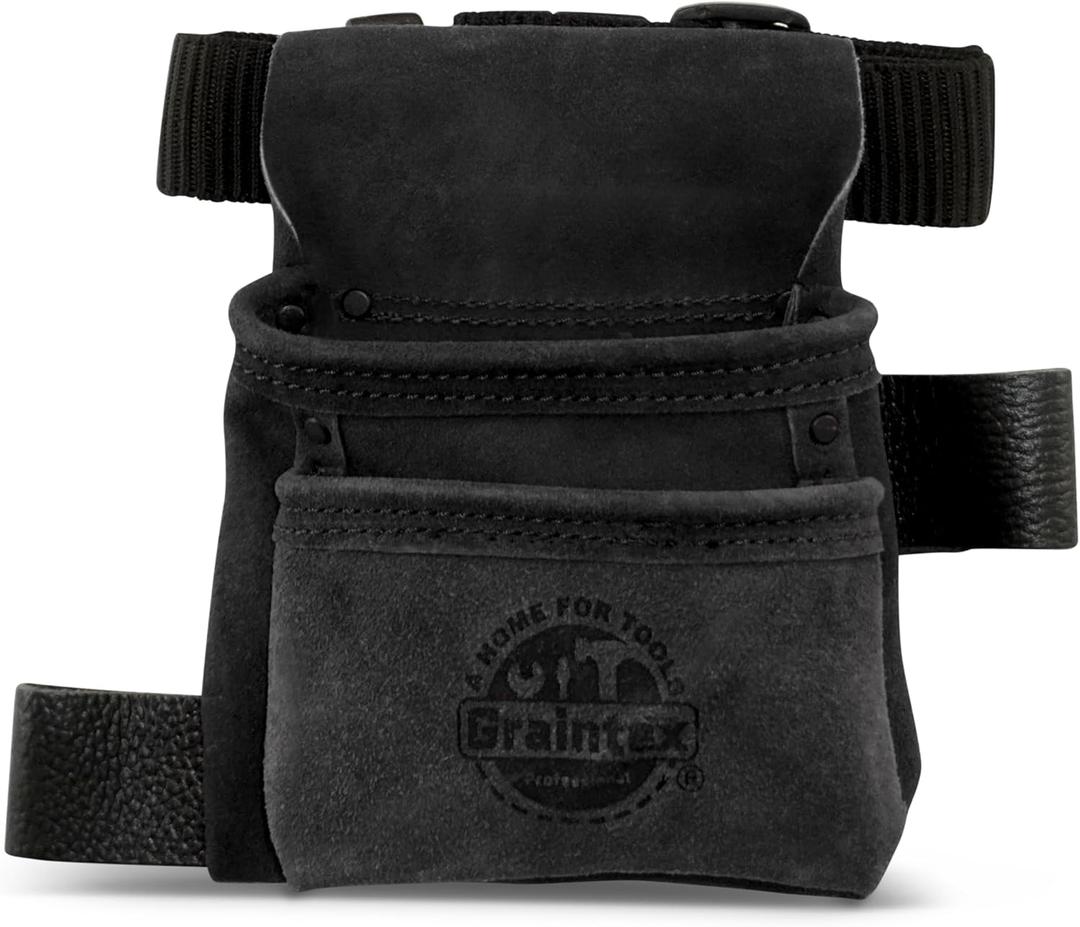 Graintex 2 Pocket Children's Tool Pouch, Suede Leather Pouch with Hammer Loop, Ideal for Home Improvement Projects, Kids Tool Belt for Young DIY Enthusiasts, Adjustable Webbing Belt (Black)