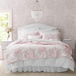Laura Ashley - 90x90inch Quilt Set, Soft & Reversible Cotton Floral Bedding with a Medium Weight Feel, 3 Piece Bed Set with 21x27inch Matching Pillowcases (Bedford Pink)
