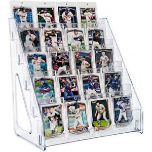 Card Stand For Sports Cards, 5 Tier Trading Card Stand for PSA Slabs, Baseball Cards, Basketball Cards, Clear Shelf for Greeting Card Display, Bookmark Holder, Sticker Display Stand for Vendors (1 Pack)