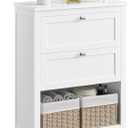 VASAGLE Storage Cabinet, Freestanding Floor Cabinet, 2 Drawers with 1 Set of Adjustable Divider, 2 Baskets, Sideboard, 11.8 x 23.6 x 31.5 Inches, for Bathroom, Living Room, Cloud White UBBC545W02