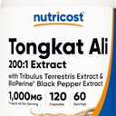 Nutricost Tongkat Ali 1,000mg 120 Capsules - with Tribulus Terrestris and BioPerine, Vegetarian Caps, Non-GMO, Gluten Free, Potent Extract