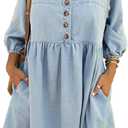 Skirt BL Denim Dress for Women Square Neck Jean Dress 3/4 Sleeve Babydoll Tiered Summer Dresses with Pockets 2025 (X-Large)