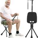 REHAND Walking Cane with Seat,Lightweight Foldable, Adjustable, Collapsible Canes with Stool for Men & Women, Heavy Duty All Terrain Tip, Portable Walking Stick Chair for Seniors & Adults (Black2)