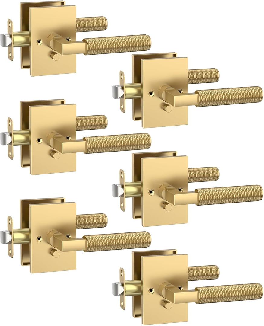 Asidrama 6 Pack Champagne Bronze Privacy Door Handles, Door Lever with Door Knobs Indoor for Bedroom or Bathroom, Heavy Duty Door Handles Interior with Locks for Left Right Sided Doors