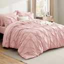 Bedsure Full Comforter Set Pink - Bed in a Bag Full Size 7 Pieces, GentleSoft Pintuck Bed Set Gift for Family, Pinch Pleat Pink Comforter with Sheets, Pillowcases & Shams