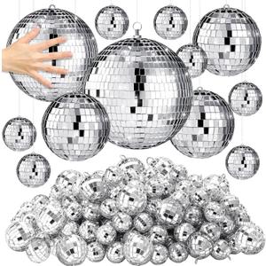 Hoolerry 65 Pcs Disco Balls Decorations Assorted Size Disco Ball Ornament Reflective Hanging Mirror Ball Mini Large Silver Balls for Carnival Wedding Dance Ballroom Stage (8/6/ 4/2/ 1.2 in)