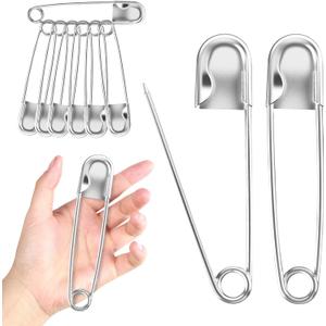AZUREAL 5 Inch Jumbo Oversized Safety Pins 7P, Giant Heavy Duty Stainless Steel Extra Large Safety Pins, for Blanket Leather Canvas Outdoor Craft Laundry (Silver)