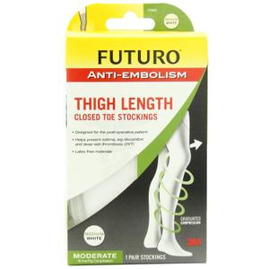 FUTURO Anti-Embolism Stockings, Thigh Length, Closed Toe, Medium, Regular, White