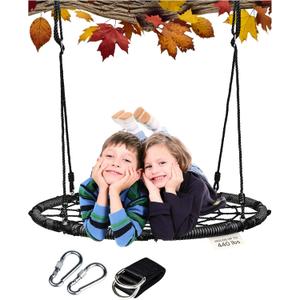 PLAYVIBE Spider Web Tree Swing - 40-Inch Black Saucer - 440 lb Capacity & 900D Oxford Waterproof Fabric - Heavy-Duty Steel Frame & Hanging Straps - Outdoor Swing Set Accessories - for Toddlers