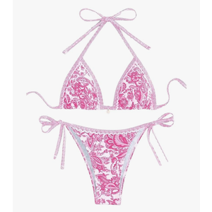 Women's Floral Printed Bathing Suit Halter Paisley Summer Swimsuit Bikinis Set, M