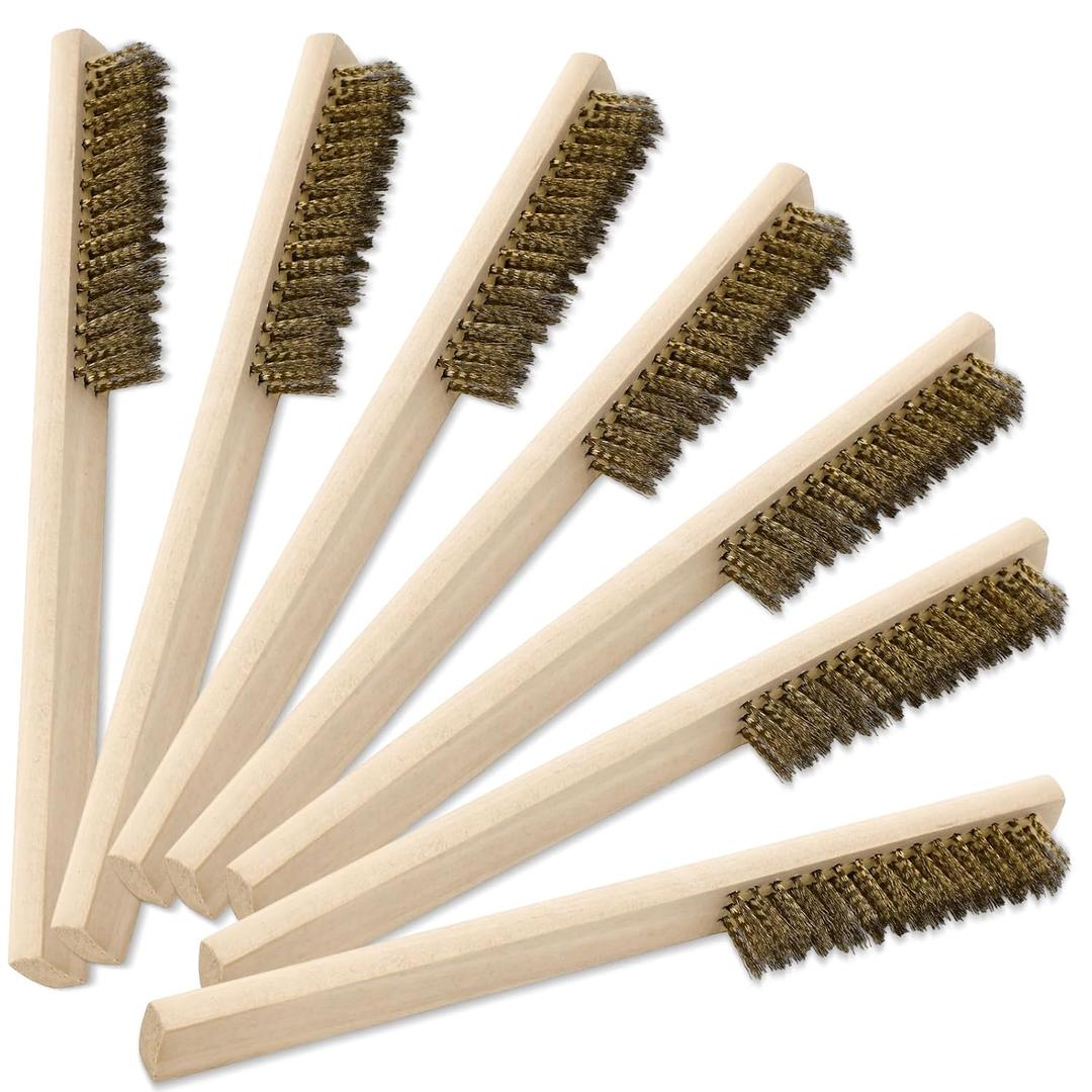 2 x 50 Pcs Bulk Brass Wire Brush 8'' L Small Wooden Handle Brass Plated Bristle Abrasive Brush for Rust Removal, Metal Welding Slag, Industry, Home and Kitchen