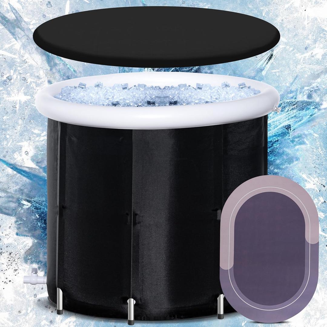 Ice Bath Tub for Athletes - Large Size Cold Plunge Tub with 8 Metal Supporting Rods Bath Mat & Travel Bag, Portable & Foldable Multilayer Bathtub for Ice Plunge at Home, Free Standing Recovery Tub