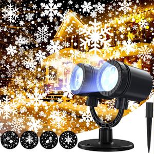 Snowflake Projector Lights Outdoor, Upgrade 2.0 HD Dynamic Christmas Projector Lights Outdoor, IP65 Waterproof Snow Projection Light for Xmas, Holiday, Wedding, Party, Home, Garden Landscape (2 in 1)