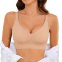 Bra for Women, Seamless Deep V Wireless Smooth Bra - Push Up, No Underwire, Bralettes - Full Comfort for Sport & Everyday (Medium, Peach)