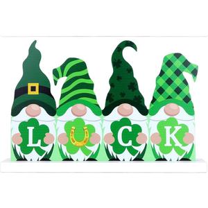 Reversible Valentines Day Decoration/St Patricks Day Decorations Wooden Sign, Double-sided Festive Gnomes LOVE LUCK Wooden Sign Valentines Day Table Centerpiece for Home Mantle Shelf Office Decor