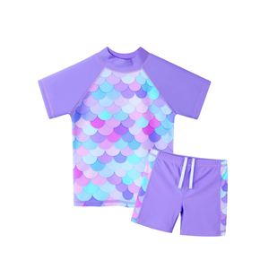 Girls Two Piece Swimsuit Floral UPF 50+ Rash Guard Set Kids Beach Swimwear, 6