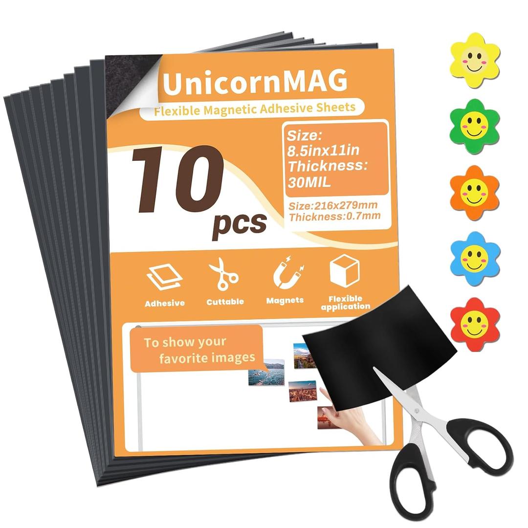 Magnetic Sheets 8.5" x 11" 10 Pack - Flexible Magnet Sheets with Adhesive Backing for DIY Crafts and Photo Magnets,Suitable for School Classroom Boards, Refrigerator and Shelf Labels
