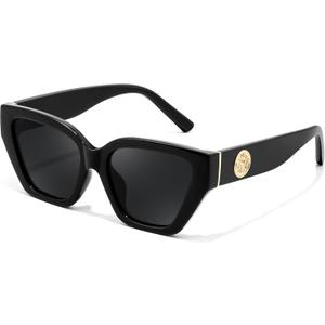 FEISEDY Women's Polarized Cat Eye Sunglasses - UV400 Protection, Trendy Design for Driving & Daily Wear B0299 (Black Frame & Grey Lens)